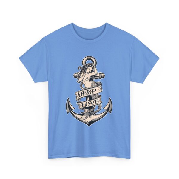 Mermaid and Anchor Deep Love Tattoo Design – Old School Marine Sailor Legends Art Unisex Heavy Cotton Tee - Image 2