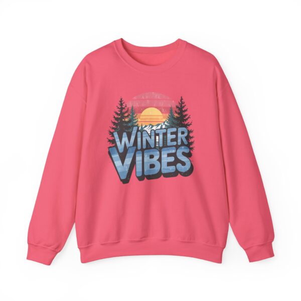Winter Vibes Snowy Mountain Pine Trees Striped Sunset Nature Art Lovers Design Unisex Heavy Blend™ Crewneck Sweatshirt - Image 8