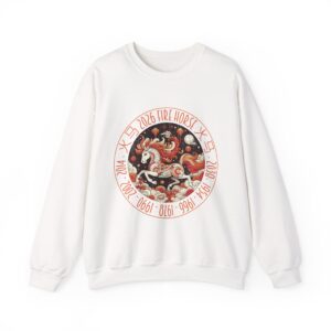 Year of The Horse 2026 Fire Horse Stylized Chinese Traditional Zodiac Astrologic Sign 马年 火马 Design Unisex Heavy Blend™ Crewneck Sweatshirt