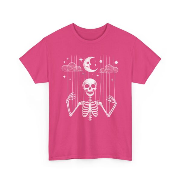 Puppet Skeleton under a fool Halloween starry Night Sickle Moon Gothic Naive Design Unisex Heavy Cotton Tee - Image 5