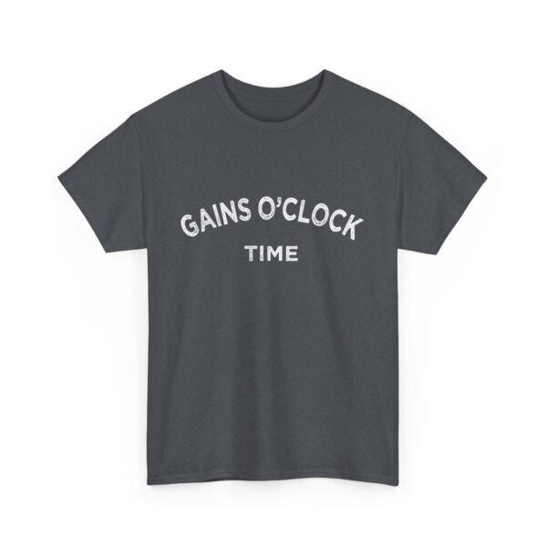 Gains O'Clock Time Funny Motivational Distressed Powerlifting Bodybuilding Letter Art Design Unisex Heavy Cotton Tee - Image 4