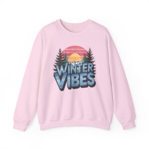 Winter Vibes Snowy Mountain Pine Trees Striped Sunset Nature Art Lovers Design Unisex Heavy Blend™ Crewneck Sweatshirt