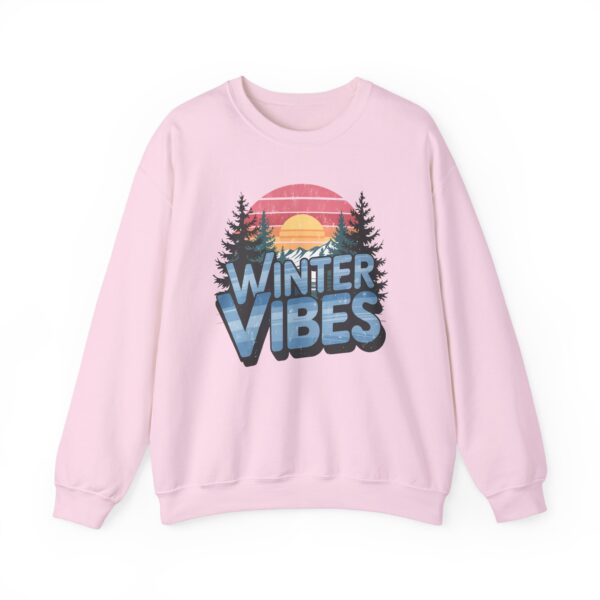 Winter Vibes Snowy Mountain Pine Trees Striped Sunset Nature Art Lovers Design Unisex Heavy Blend™ Crewneck Sweatshirt