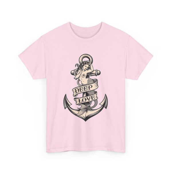 Mermaid and Anchor Deep Love Tattoo Design – Old School Marine Sailor Legends Art Unisex Heavy Cotton Tee - Image 13