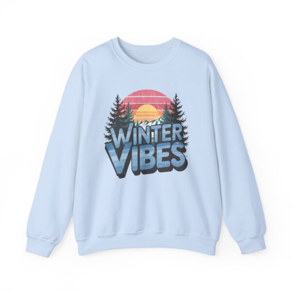 Winter Vibes Snowy Mountain Pine Trees Striped Sunset Nature Art Lovers Design Unisex Heavy Blend™ Crewneck Sweatshirt - Image 4
