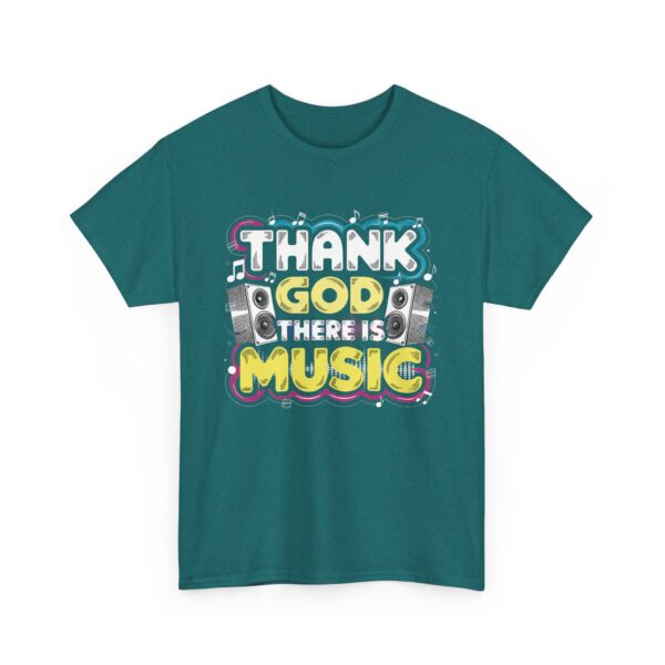 Thank God There Is Music Letter Art Loudspeakers Rave Concert Festival Disco Lovers Design Unisex Heavy Cotton Tee - Image 2