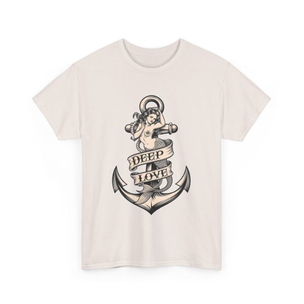 Mermaid and Anchor Deep Love Tattoo Design – Old School Marine Sailor Legends Art Unisex Heavy Cotton Tee - Image 10