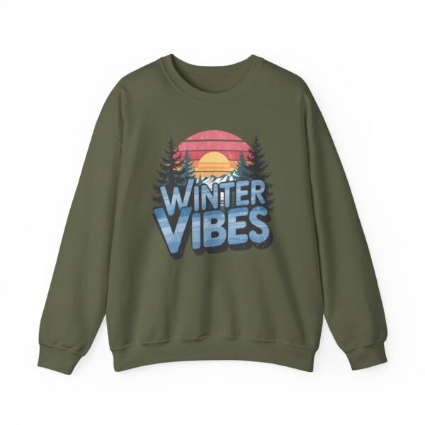 Winter Vibes Snowy Mountain Pine Trees Striped Sunset Nature Art Lovers Design Unisex Heavy Blend™ Crewneck Sweatshirt - Image 2