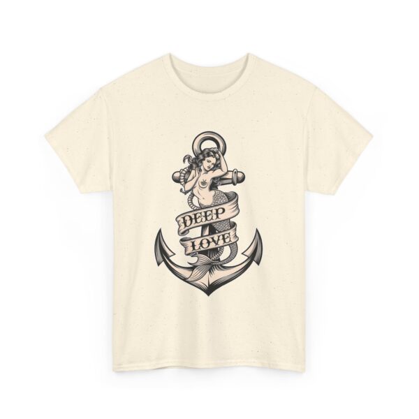 Mermaid and Anchor Deep Love Tattoo Design – Old School Marine Sailor Legends Art Unisex Heavy Cotton Tee