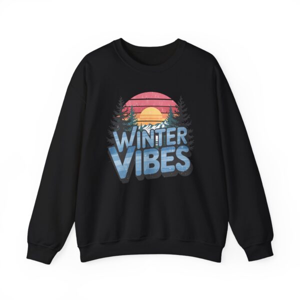 Winter Vibes Snowy Mountain Pine Trees Striped Sunset Nature Art Lovers Design Unisex Heavy Blend™ Crewneck Sweatshirt - Image 6
