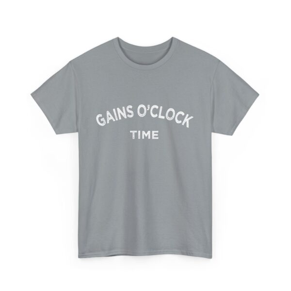 Gains O'Clock Time Funny Motivational Distressed Powerlifting Bodybuilding Letter Art Design Unisex Heavy Cotton Tee - Image 2