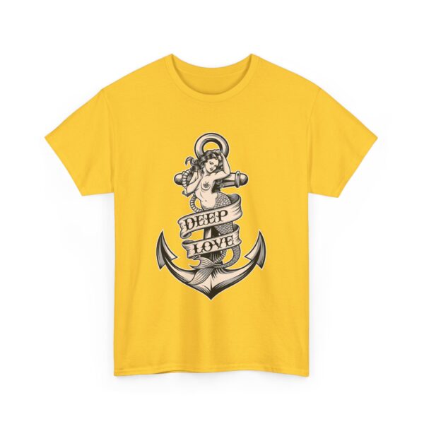 Mermaid and Anchor Deep Love Tattoo Design – Old School Marine Sailor Legends Art Unisex Heavy Cotton Tee - Image 5