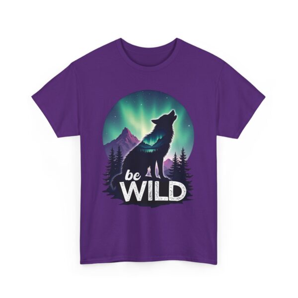 Be Wild – Wilderness Aurora Howling Wolf Mountain Design Unisex Heavy Cotton Tee - Image 11
