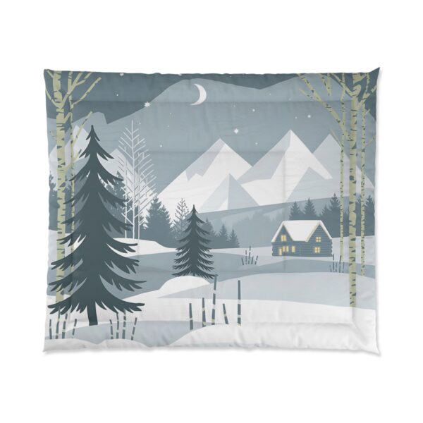 Minimalist Winter Wonderland Tranquil Mountain Night in the Woods Design Comforter - Image 3