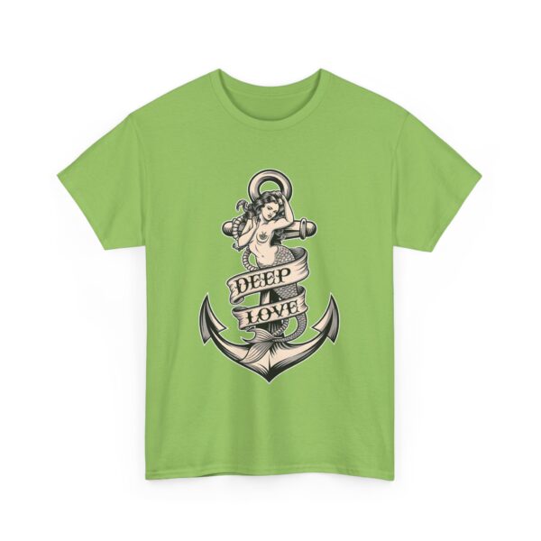 Mermaid and Anchor Deep Love Tattoo Design – Old School Marine Sailor Legends Art Unisex Heavy Cotton Tee - Image 4