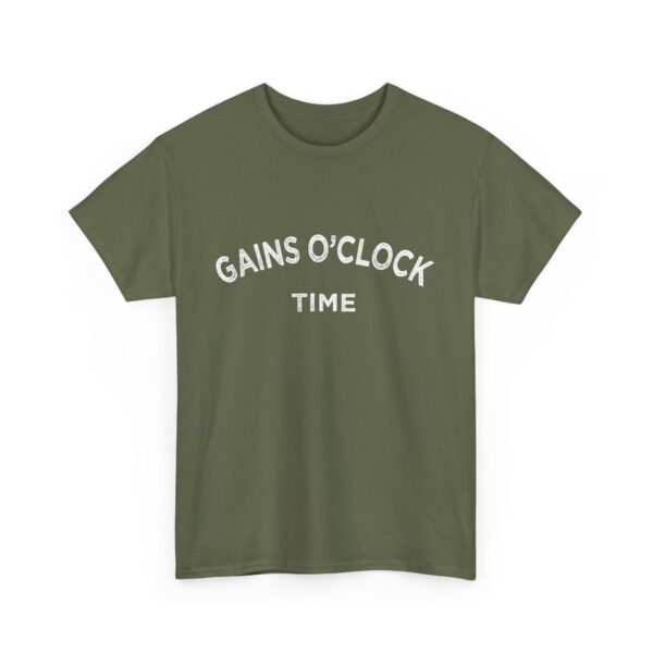 Gains O'Clock Time Funny Motivational Distressed Powerlifting Bodybuilding Letter Art Design Unisex Heavy Cotton Tee - Image 3