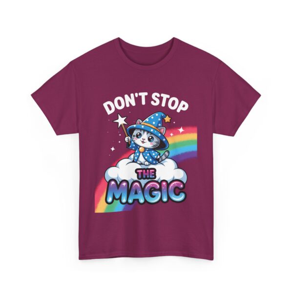Don’t Stop the Magic Kawaii Wizard Kitten Rainbow Cloud Whimsical Design Unisex Heavy Cotton Tee - Image 5
