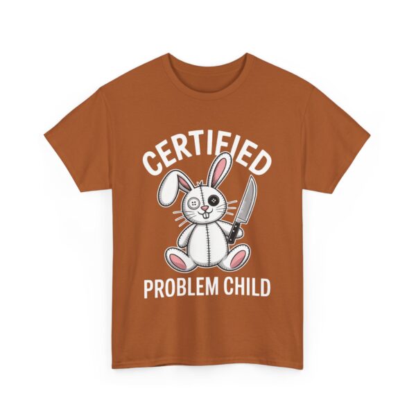 Certified Problem Child Funny Patchwork Bunny Knife Mismatched Eyes Design Unisex Heavy Cotton Tee - Image 8
