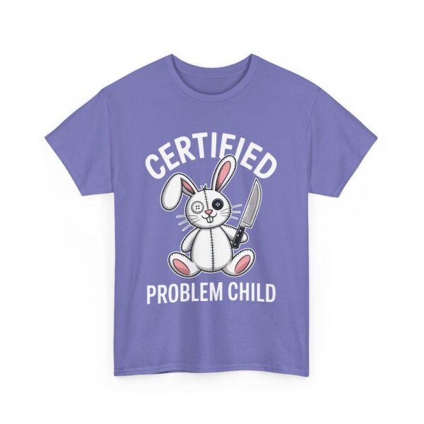 Certified Problem Child Funny Patchwork Bunny Knife Mismatched Eyes Design Unisex Heavy Cotton Tee - Image 10