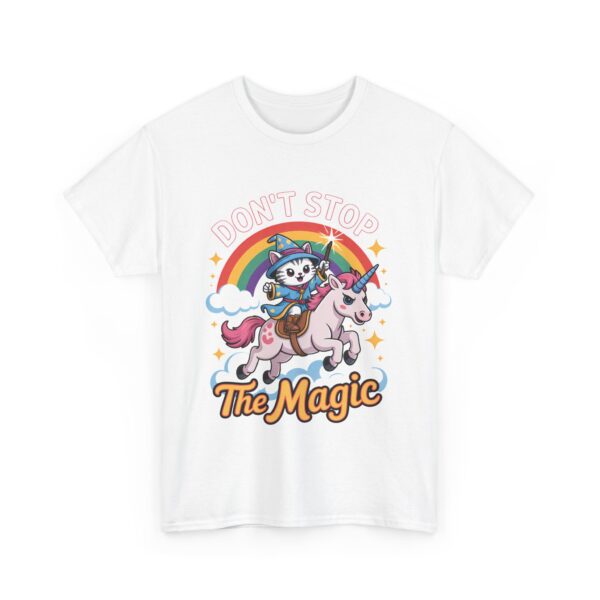 Don’t Stop the Magic Kawaii Kitten Mage Unicorn Rainbow Fantasy Design Unisex Heavy Cotton Tee - Image 2