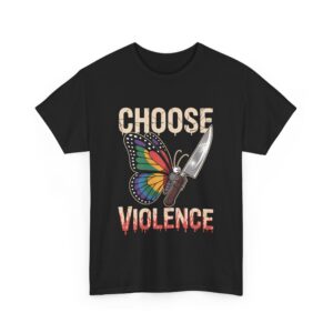 Choose Violence Funny Butterfly Knife Contrast Meme Quirky Design Unisex Heavy Cotton Tee