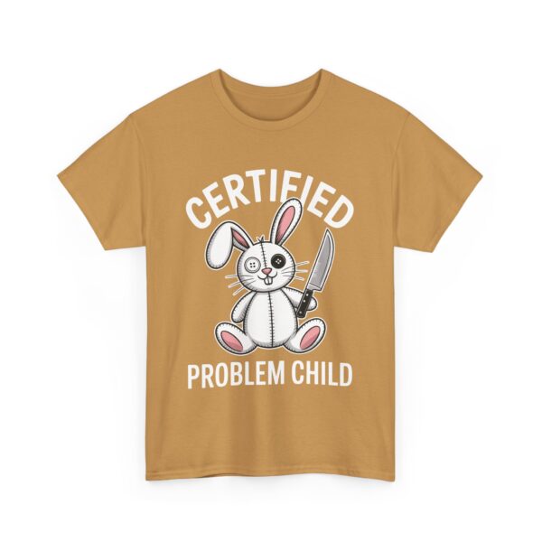 Certified Problem Child Funny Patchwork Bunny Knife Mismatched Eyes Design Unisex Heavy Cotton Tee - Image 7