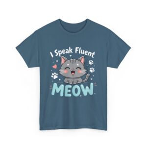 I Speak Fluent Meow Kawaii Cat Lover Cute Kitten Hearts Pawprints Design Unisex Heavy Cotton Tee