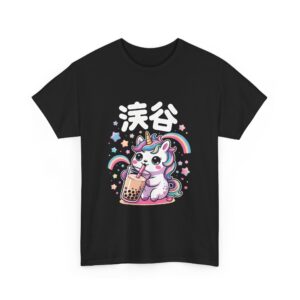 Kawaii Unicorn Drinking Boba Tea Cute Rainbow Bubble Tea Fantasy Design Unisex Heavy Cotton Tee