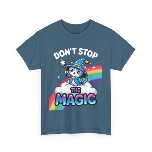Don’t Stop the Magic Kawaii Wizard Kitten Rainbow Cloud Whimsical Design Unisex Heavy Cotton Tee - Image 9