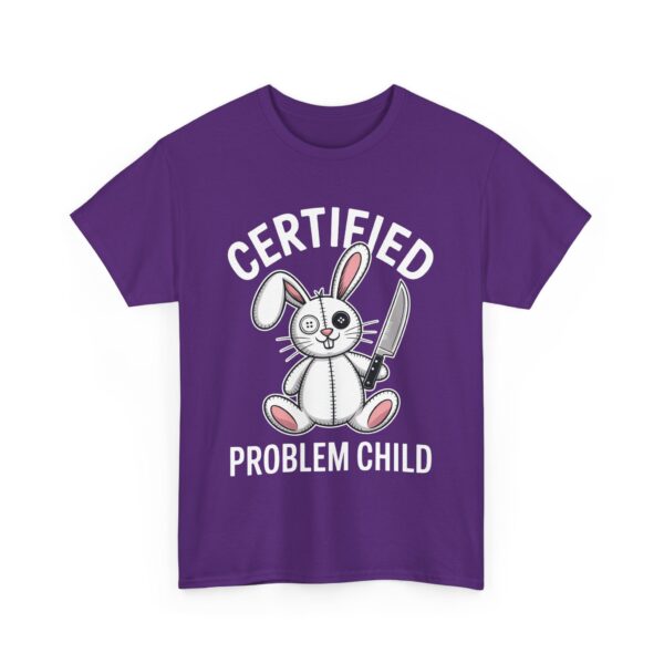 Certified Problem Child Funny Patchwork Bunny Knife Mismatched Eyes Design Unisex Heavy Cotton Tee - Image 5