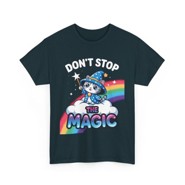 Don’t Stop the Magic Kawaii Wizard Kitten Rainbow Cloud Whimsical Design Unisex Heavy Cotton Tee - Image 4