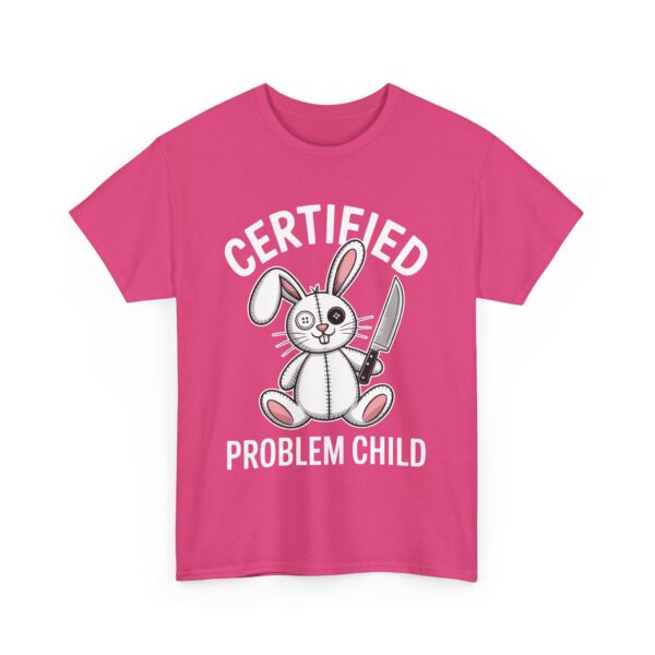 Certified Problem Child Funny Patchwork Bunny Knife Mismatched Eyes Design Unisex Heavy Cotton Tee - Image 12