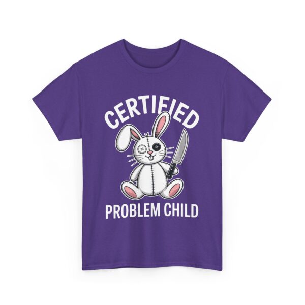Certified Problem Child Funny Patchwork Bunny Knife Mismatched Eyes Design Unisex Heavy Cotton Tee - Image 11