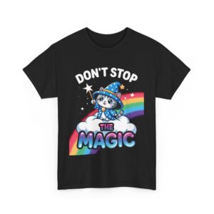 Don’t Stop the Magic Kawaii Wizard Kitten Rainbow Cloud Whimsical Design Unisex Heavy Cotton Tee