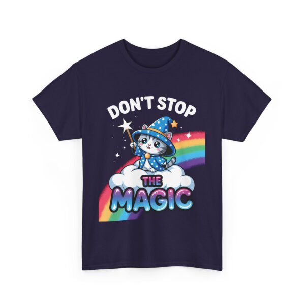 Don’t Stop the Magic Kawaii Wizard Kitten Rainbow Cloud Whimsical Design Unisex Heavy Cotton Tee - Image 7