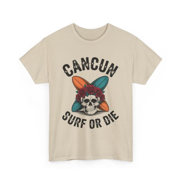 Cancun Vintage Surf or Die Skull Beach Adventure Crossed Boards Roses Pirate Design Unisex Heavy Cotton Tee - Image 10
