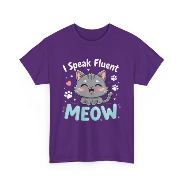 I Speak Fluent Meow Kawaii Cat Lover Cute Kitten Hearts Pawprints Design Unisex Heavy Cotton Tee - Image 4