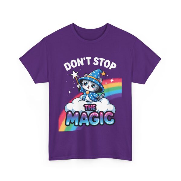 Don’t Stop the Magic Kawaii Wizard Kitten Rainbow Cloud Whimsical Design Unisex Heavy Cotton Tee - Image 10