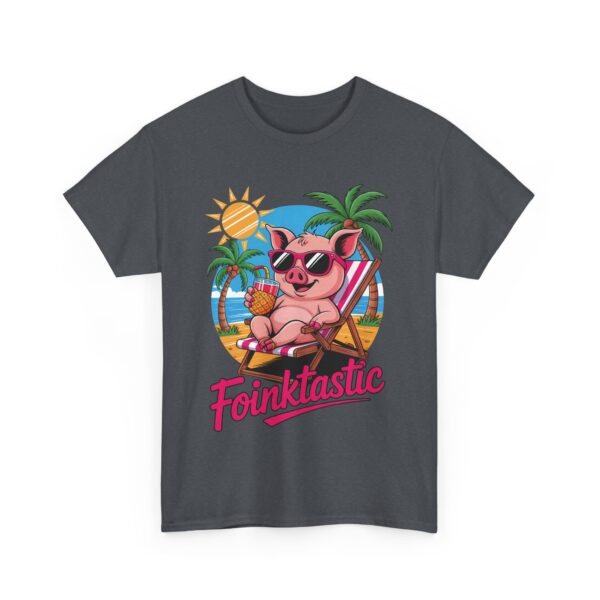 Foinktastic Funny Pig Beach Summer Vacation Palm Sun Animal Pun Design Unisex Heavy Cotton Tee - Image 2