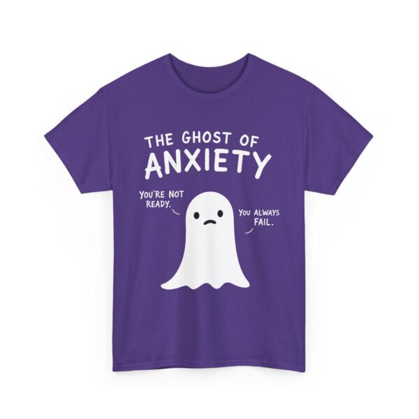 The Ghost of Anxiety – Minimalist Mental Health Doodle Ghost Design Unisex Heavy Cotton Tee - Image 3