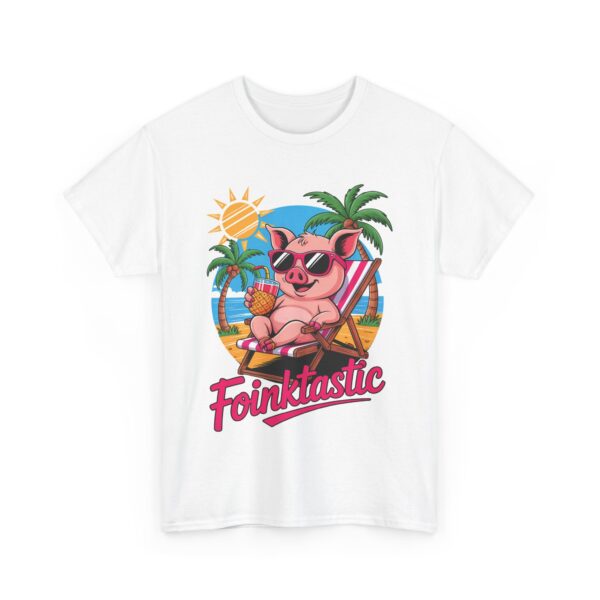 Foinktastic Funny Pig Beach Summer Vacation Palm Sun Animal Pun Design Unisex Heavy Cotton Tee - Image 6