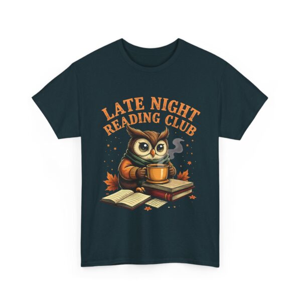 Late Night Reading Club Owl Book Lover Funny Tea Reader Art Unisex Heavy Cotton Tee - Image 5