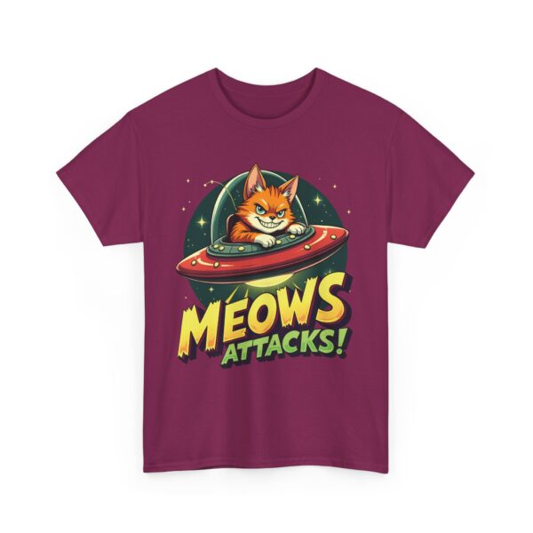 Meows Attacks Funny Cat Alien UFO B-Movie Parody Retro Sci-Fi Design Unisex Heavy Cotton Tee - Image 8