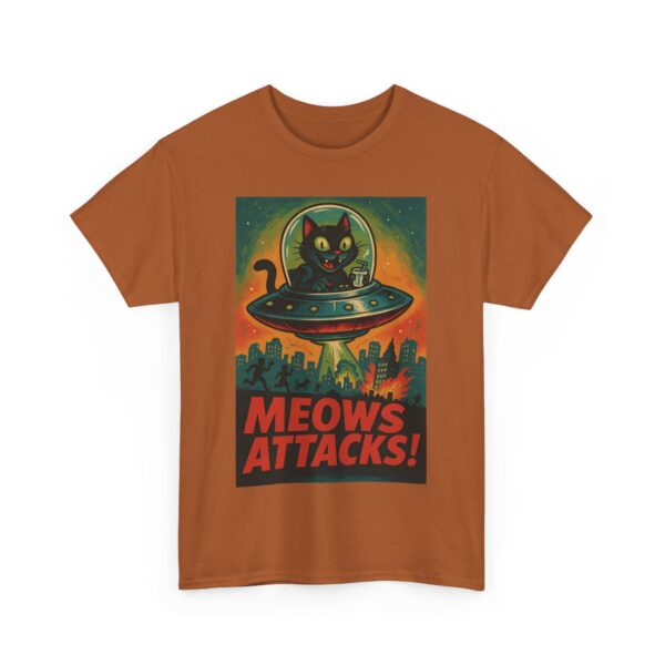 Meows Attacks Funny Cat Alien UFO Parody Retro Sci-Fi Design Unisex Heavy Cotton Tee - Image 3