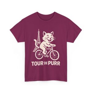 funny cat meme tour de purr vintage cartoon stencil biking humor paris eiffel tower Unisex Heavy Cotton Tee