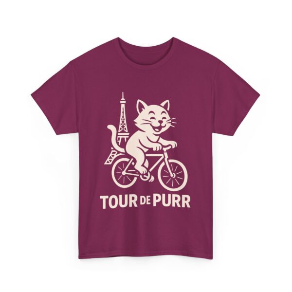 funny cat meme tour de purr vintage cartoon stencil biking humor paris eiffel tower Unisex Heavy Cotton Tee - Image 5
