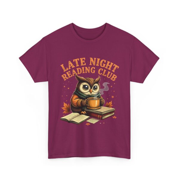 Late Night Reading Club Owl Book Lover Funny Tea Reader Art Unisex Heavy Cotton Tee - Image 6