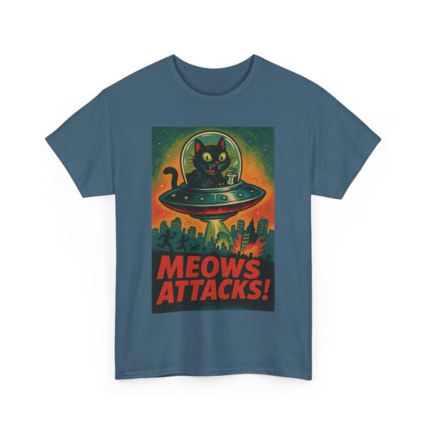Meows Attacks Funny Cat Alien UFO Parody Retro Sci-Fi Design Unisex Heavy Cotton Tee - Image 2