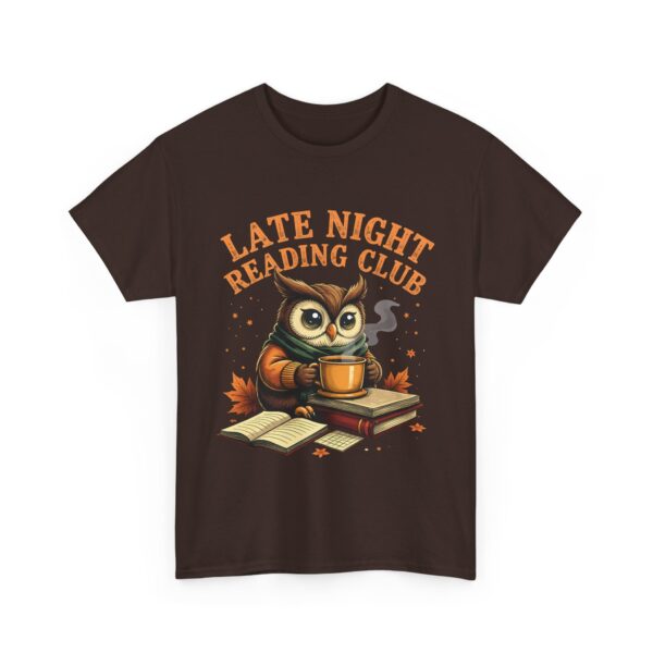 Late Night Reading Club Owl Book Lover Funny Tea Reader Art Unisex Heavy Cotton Tee - Image 7