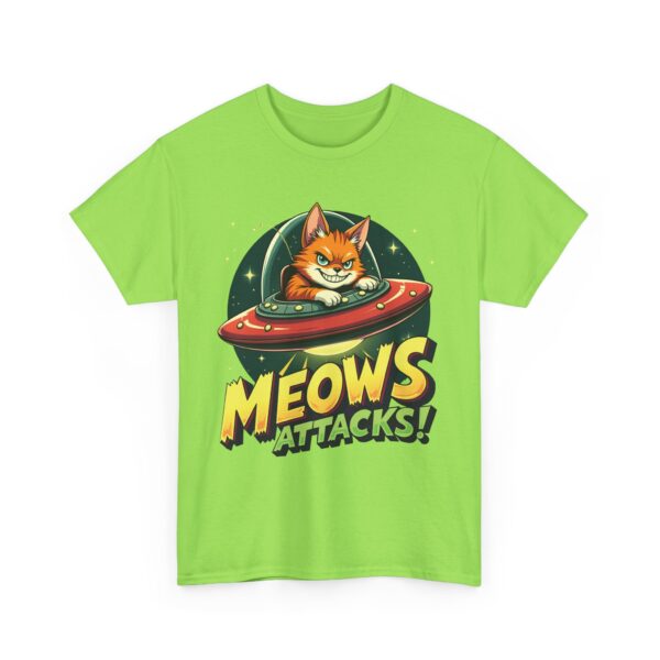 Meows Attacks Funny Cat Alien UFO B-Movie Parody Retro Sci-Fi Design Unisex Heavy Cotton Tee - Image 6